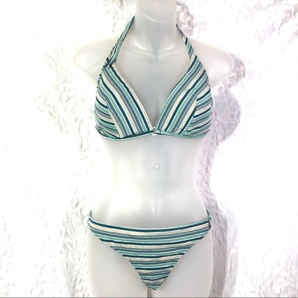 Kayak striped bikini size 10 medium swimsuit swim - Picture 1 of 16